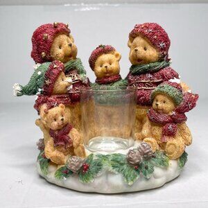 Home Interiors Festive Holiday Bear Family Votive Candle Holder
